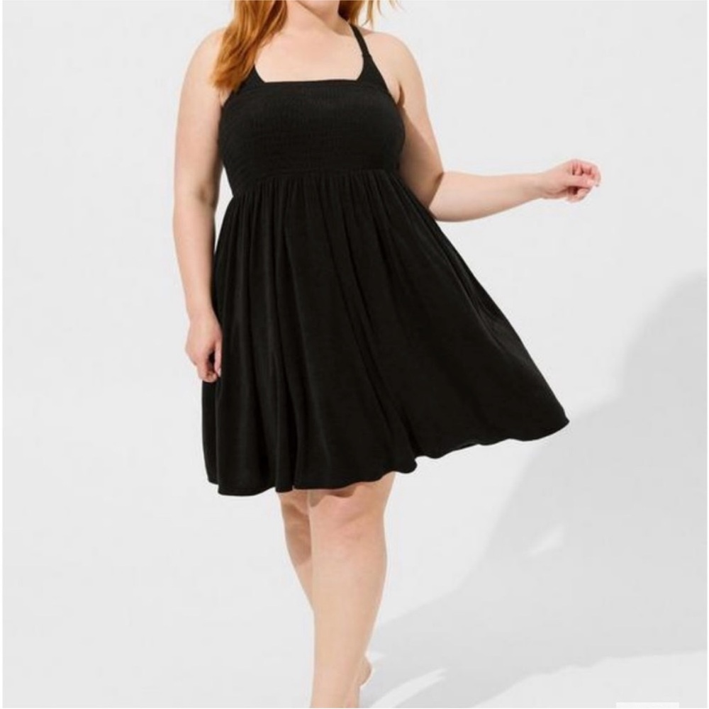 TORRID Mini Cover-Up Dress Black Terry Cloth Smocked Casual sz 2 (18/20, 2X) EUC - Picture 3 of 8
